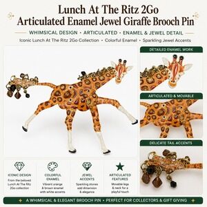 Lunch At The Ritz 2Go Articulated Enamel Jewel Giraffe Brooch Pin Orange Brown